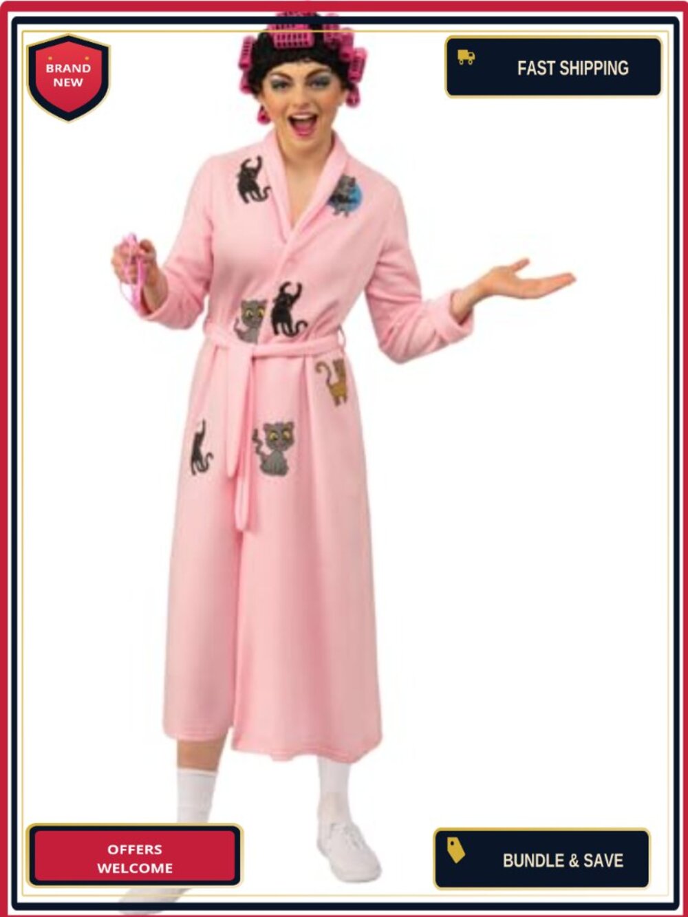 Crazy Cat Lady Costume Robe Wig Glasses Adult Standard